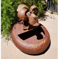 Rustic Metal Dog Figurine Garden Water Fountain Feature with Basin    263652308158